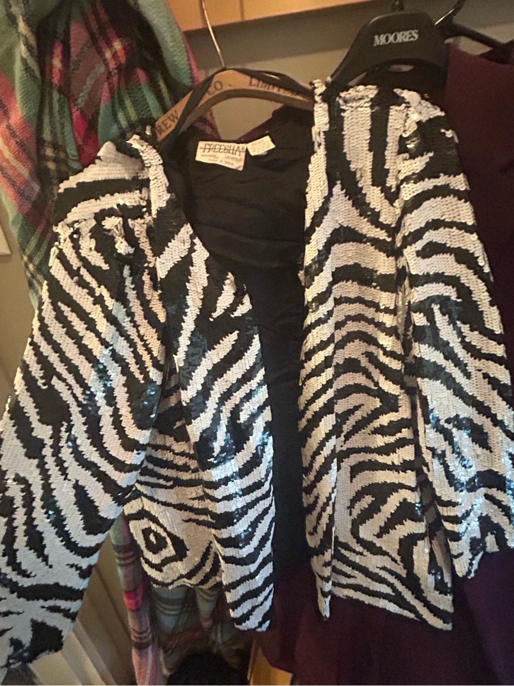 100% silk Sequin Zebra Print Jacket - Black & White